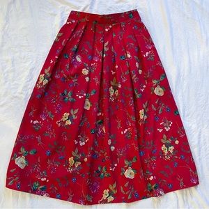Midi Red Floral Skirt With Pockets!!